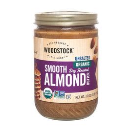 Woodstock Organic Almond Butter - Smooth - Unsalted - Case Of 12 - 16 Oz.