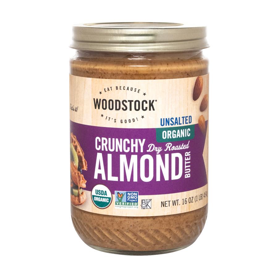 Woodstock Organic Almond Butter - Crunchy - Unsalted - Case Of 12 - 16 Oz.