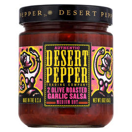 Desert Pepper Trading Medium Hot Two Olive Roasted Garlic Salsa - Case Of 6 - 16 Oz.