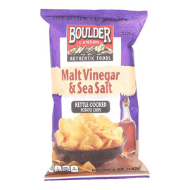 Boulder Canyon Natural Foods Kettle Chips - Malt Vinegar And Sea Salt - Case Of 12 - 5 Oz.