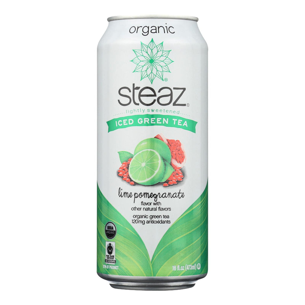 Steaz Lightly Sweetened Green Tea - Lime Pomegranate - Case Of 12 - 16 Fl Oz.