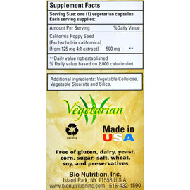 Bio Nutrition California Poppy Seed - 500 Mg - 60 Vegetarian Capsules