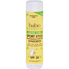 Babo Botanicals Clear Zinc Sport Stick - Unscented Spf 30 - .6 Oz - Case Of 12