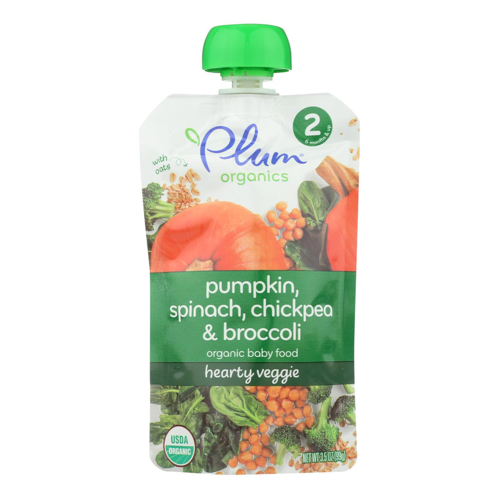 Plum Organics Second Blends Hearty Veggie Meal - Spinach Pumpkin And Chickpea - Case Of 6 - 3.5 Oz.