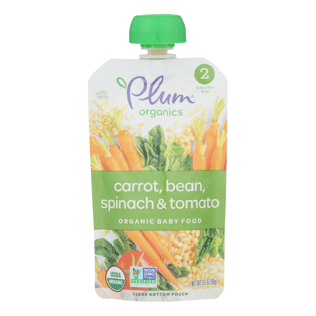 Plum Organics Second Blends Hearty Veggie Meal - Roasted Carrot Spinach And Beans - Case Of 6 - 3.5 Oz.