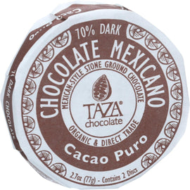 Taza Chocolate Organic Chocolate Mexicano Discs - 100 Percent Dark Chocolate - Cacao Puro - 2.7 Oz - Case Of 12