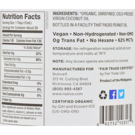 Nutiva Coconut Oil - Organic - Superfood - Virgin - Unrefined - 14 Oz - Case Of 6