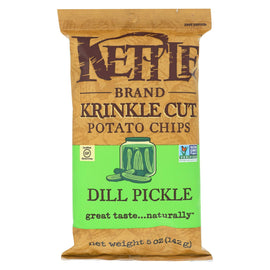 Kettle Brand Krinkle Cut Potato Chips - Dill Pickle - Case Of 15 - 5 Oz.