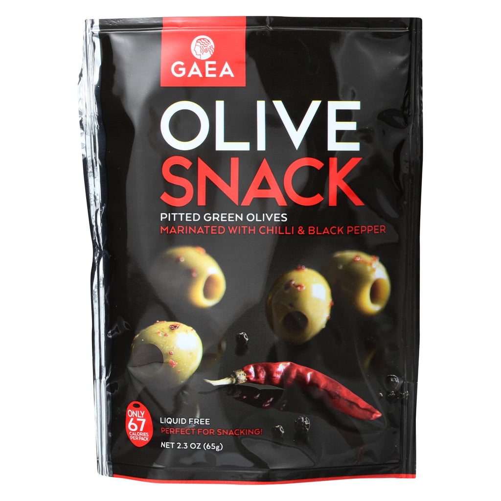 Gaea Olives - Green - Pitted - With Chili And Black Pepper - Snack Pack - 2.3 Oz - Case Of 8