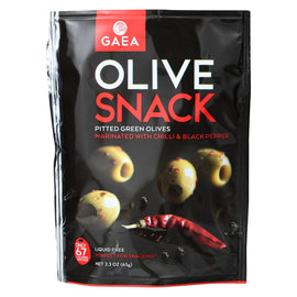 Gaea Olives - Green - Pitted - With Chili And Black Pepper - Snack Pack - 2.3 Oz - Case Of 8