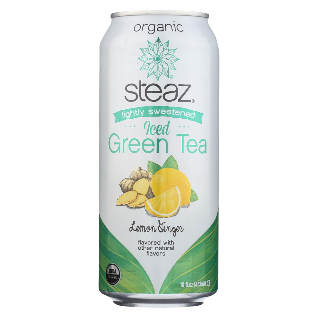 Steaz Lightly Sweetened Green Tea - Lemon Ginger - Case Of 12 - 16 Fl Oz.