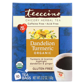 Teeccino Organic Chircory Herbal Tea - Dandelion Turmeric - Case Of 6 - 10 Bag