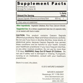 Nature's Answer Cascara Sagrada Bark - 90 Vegetarian Capsules