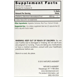 Nature's Answer Cranberry Fruit - 90 Vegetarian Capsules
