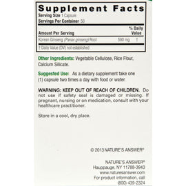 Nature's Answer Korean Ginseng Root - 50 Vegetarian Capsules