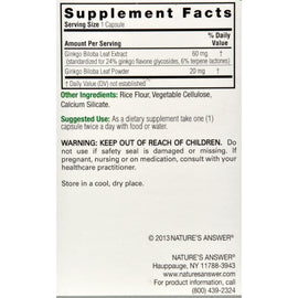 Nature's Answer Ginkgo Leaf Extract - 60 Vegetarian Capsules