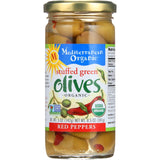 Mediterranean Organic Olives - Organic - Green - Stuffed - Red Peppers - 8.5 Oz - Case Of 12