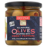 Divina Olives Stuffed With Sweet Peppers - Case Of 6 - 7.8 Oz.