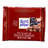 Ritter Sport Chocolate Bar - Milk Chocolate - Raisins And Hazelnuts - 3.5 Oz Bars - Case Of 12