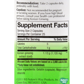 Nature's Way Korean Ginseng Root - 50 Capsules