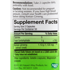 Nature's Way Korean Ginseng Root - 100 Capsules