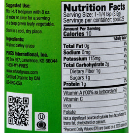Pines International 100% Organic Barley Grass Powder - 3.5 Oz
