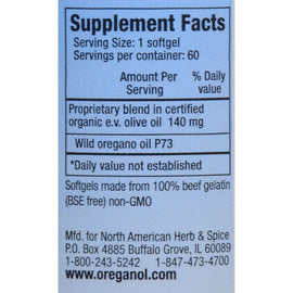 North American Herb And Spice Oreganol Oil Of Oregano Super Strength - 60 Softgels