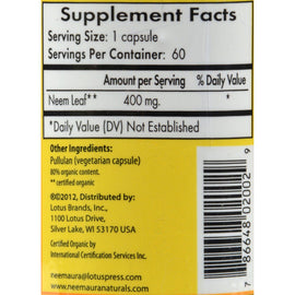 Neem Aura Organic Neem Leaf - 60 Vegetarian Capsules