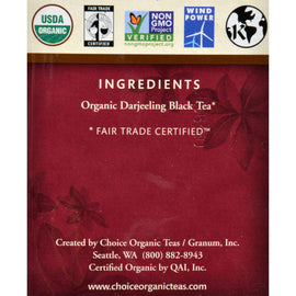 Choice Organic Teas Darjeeling Tea - 16 Tea Bags - Case Of 6
