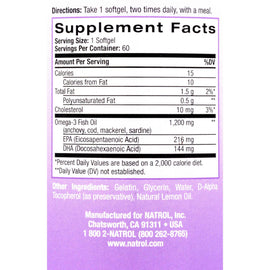 Natrol Omega-3 Fish Oil Lemon - 1200 Mg - 60 Softgels