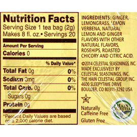 Celestial Seasonings Herbal Tea - Jammin' Lemon Ginger - Caffeine Free - Case Of 6 - 20 Bags