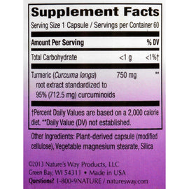 Nature's Way Turmeric - Maximum Potency - 750 Mg - 60 Vegetarian Capsules